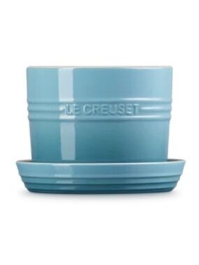 NWT Le Creuset Carribean Blue Stoneware Planter with Saucer